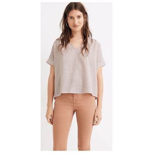 MADEWELL V-Neck Button-Back in Strip Short Sleeve Red White Blouse